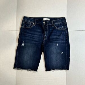 Dark Blue Distressed Denim Shorts